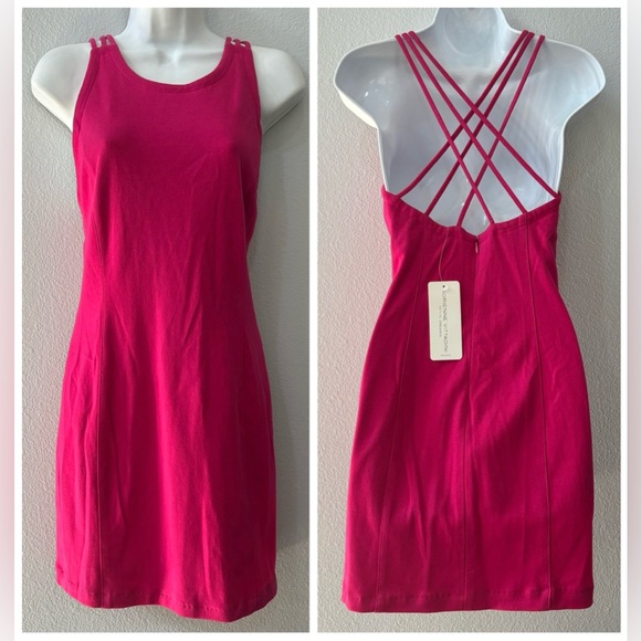 womens vintage Adrienne Vittadini hot pink knit dress - size 2P - Picture 1 of 5